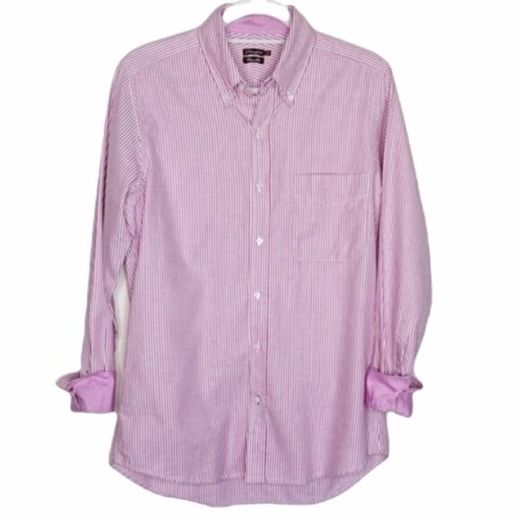 J. McLaughlin Trim Fit Flip Cuff Button Down Shirt Pink White Stripe S - Picture 2 of 6